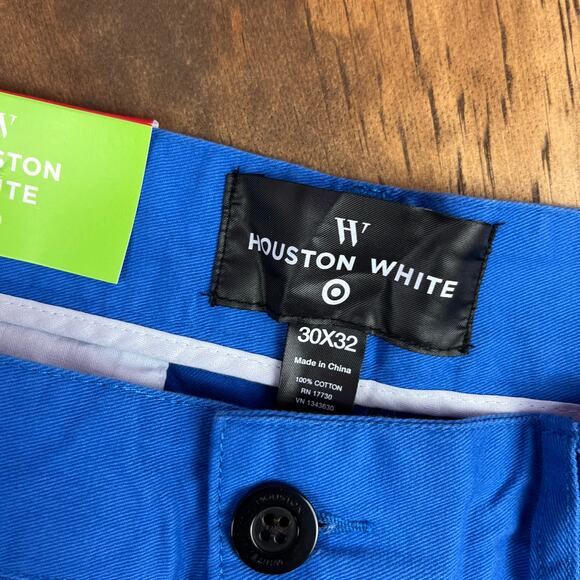 Houston White Mens Pants Blue Chinos Single Pleated Wide Leg 100% Cotton 30x30 - Picture 4 of 12